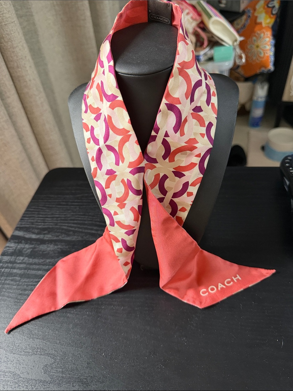 Coach Pink, Coral & Purple Signature Print Twilly Scarf - Picture 3 of 6